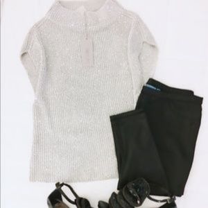 JLO Metallic Sequin Sleeveless Mock Neck Sweater